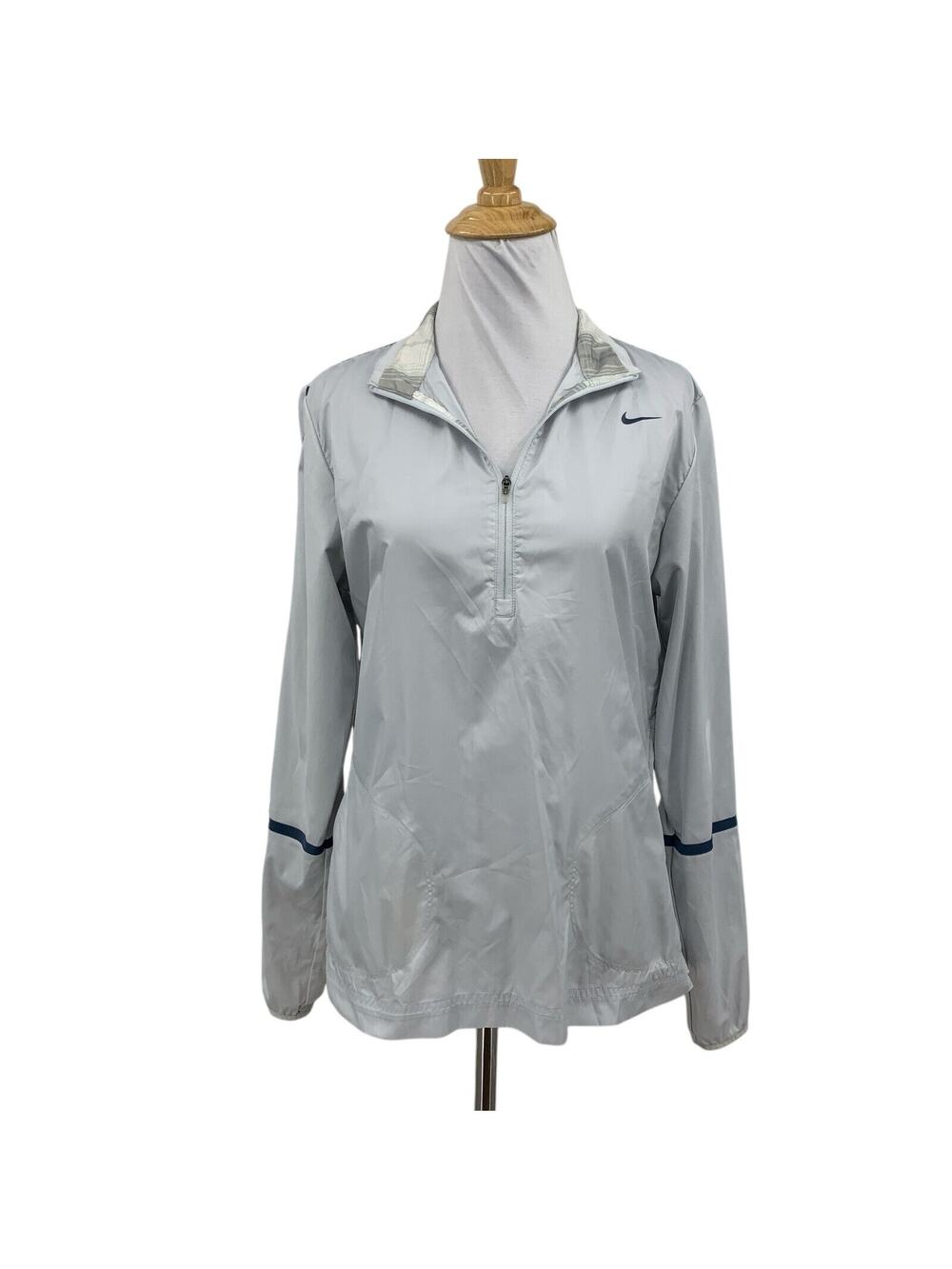 Nike Golf Jacket Womens M Medium Silver‎ Blue Windbreaker Mock Neck Quarter Zip